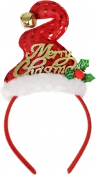Vianočná čelenka s čiapočkou a rolničkou Merry Christmas