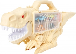 Strieľajúci dinosaurus s autíčkami 47 cm – prenosný kufrík a dráha