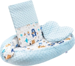 Luxusné hniezdočko s vankúšikom a perinkou z Minky, modré – New Baby