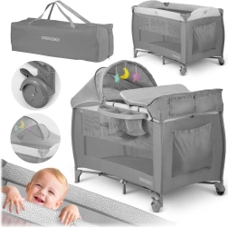 Cestovná postieľka s matracom a transportnou taškou 125×65×78 cm, sivá