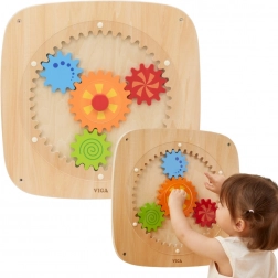 viga drevená nástenná tabuľa s farebnými ozubenými kolesami