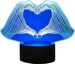 LED nočná lampička 3D ruky tvoriace srdce s podstavcom a diaľkovým ovládaním