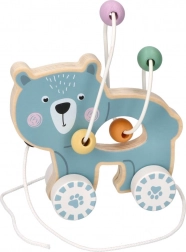 Drevená hračka na ťahanie s korálkovým bludiskom - Medvedík