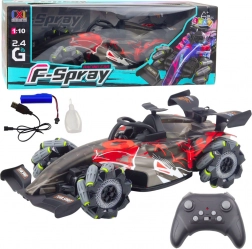 RC pretekárske auto 1:10 s LED svetlami, vodnou parou a 2,4 GHz – červené