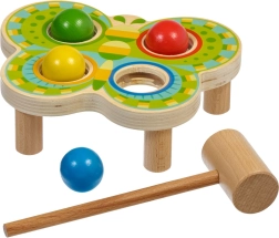 Drevená zatĺkačka Motýľ so 4 farebnými guľami