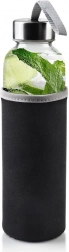 Sklenená fľaša na vodu s neoprénovým obalom 490 ml čierna