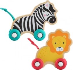 FISHER-PRICE drevené zvieratká na kolieskach – súprava lev a zebra