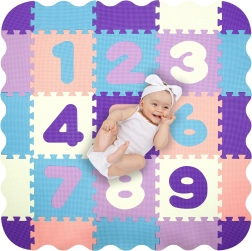 Humbi penová vzdelávacia podložka 3v1 s ohrádkou a číslami, 120 × 120 cm, pastelová