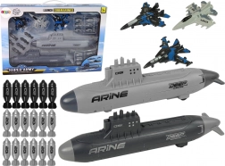 vojenská sada námorníctvo s ponorkami, stíhačkami a strelami