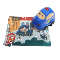 TOP BRIGHT drevené puzzle s hračkou – policajné auto, 24 dielikov