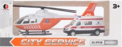 Kovová sanitka a helikoptéra pre deti