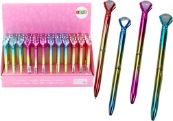 Guľôčkové pero s trblietavým diamantom, zlaté telo, modrá náplň 0,7 mm