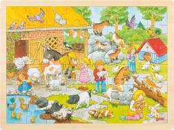 Goki drevené puzzle Detská zoo 48 dielikov