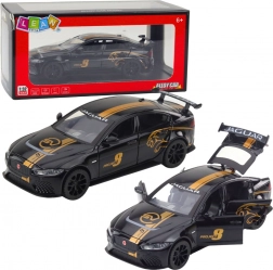 Kovový športový voz 1:32 s pohonom na spätné natiahnutie, svetlá a zvuky – čierny