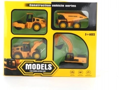 Stavebný stroj so 4 vozidlami