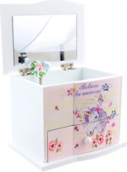 Drevená hracia šperkovnica s jednorožcom so zrkadielkom a zásuvkou