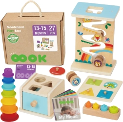 Woopie green montessori box 6 v 1 drevená vzdelávacia sada pre deti 13–15 mesiacov