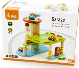 Drevená garáž s autíčkami a helikoptérou