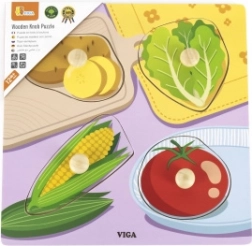 Viga drevené puzzle s gombíkmi zelenina