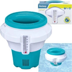 Plavákový dávkovač chémie do bazénovej vody s teplomerom