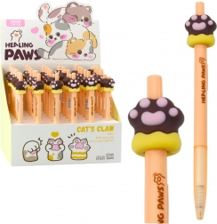 Gélové pero Mačacia packa hnedé modrý atrament 15 cm 0,5 mm