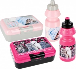 Desiatový box a fľaša s mačičkou detský set