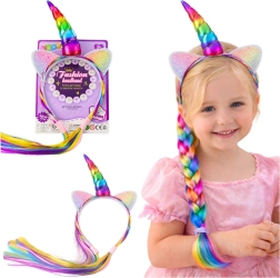 Čelenka s rohom jednorožca a farebnými vlasmi na zapletanie