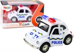 Klasické policajné auto 1:38 s pohonom, svetlami a zvukmi biele