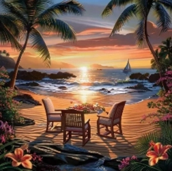 Diamantové maľovanie posedenie pri západe slnka 30 × 40 cm