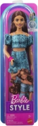 Zberateľská bábika Mattel Barbie Fashionistas s tmavými vlasmi v dvojdielnom tyrkysovom outfite