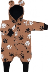 Dojčenský bavlnený overal s kapucňou a uškami NEW BABY labka horčicový 86 (12–18 m)