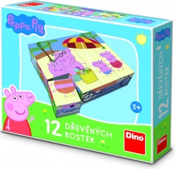 Dino drevené obrázkové kocky Peppa Pig – 12 kociek