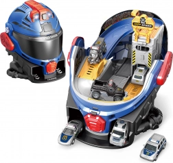 policajná stanica s helmou a efektmi