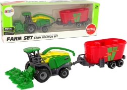 Kombajn s prívesom – zeleno‑červený poľnohospodársky stroj, plastová hračka