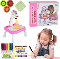 Projektor na kreslenie jednorožec – ružová sada s fixkami a kotúčmi