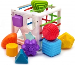 woopie baby elastická senzorická kocka – sorter tvarov, 11 dielov