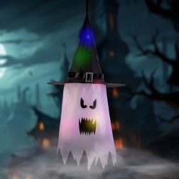 Halloweenska závesná LED dekorácia duch ružová