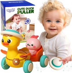 Woopie ťahacia kačička s ružovým zajačikom v prívesu – interaktívne svetlá a melódie