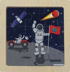 Drevené puzzle Vesmír – Na Mesiaci, 9 dielikov