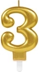 Narodeninová sviečka číslo 3 zlatá, 9,3 cm