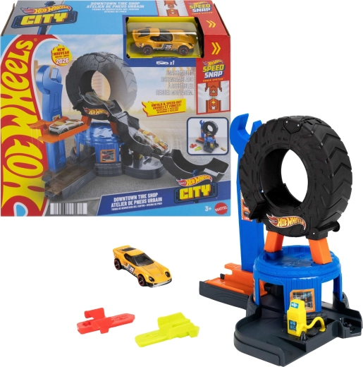 Hot Wheels City dielňa s rozkladacou pneumatikou a autíčkom