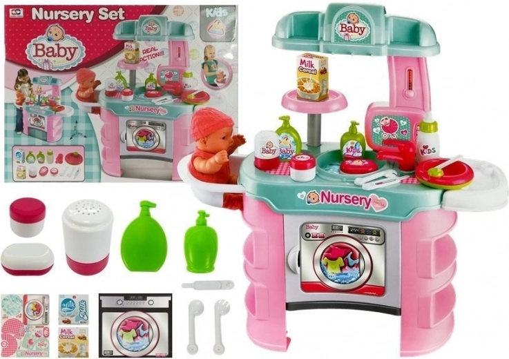 Súprava starostlivosti o bábätko so stolíkom a práčkou