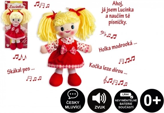 Handrová bábika Lucinka 30 cm spievajúca v češtine