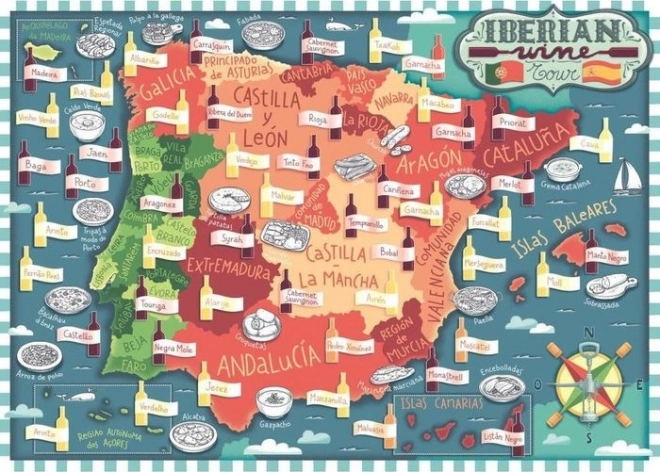 Ravensburger puzzle Mapa Pyrenejského polostrova – vinárske oblasti 1000 dielikov