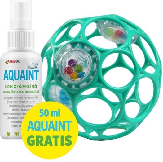 OBALL hrkálka Rattle 10 cm (tmavo tyrkysová) + čistiaca voda AQUAINT 50 ml