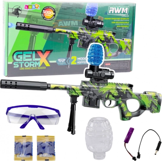 Zelená karabína AWM na vodné guľôčky s okuliarmi 61 cm