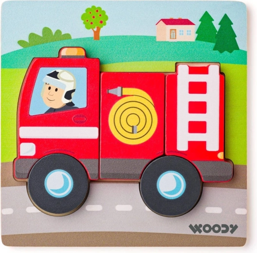 Woody baby vkladacie drevené puzzle hasičské auto 5 dielikov - 1 kus