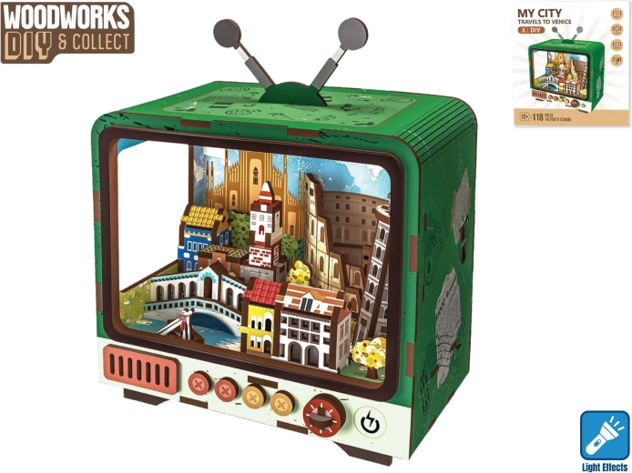 Drevená stavebnica Woodworks Benátky so svetlom