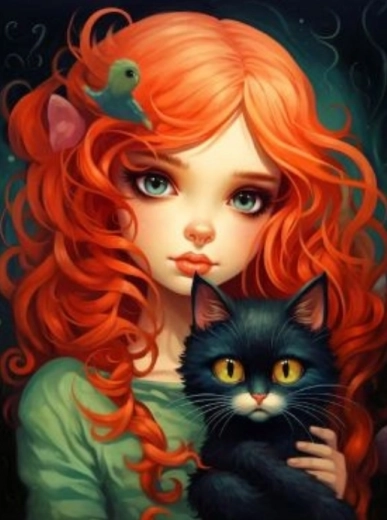 Diamantové maľovanie Ryšavka s čiernou mačkou 30x40cm