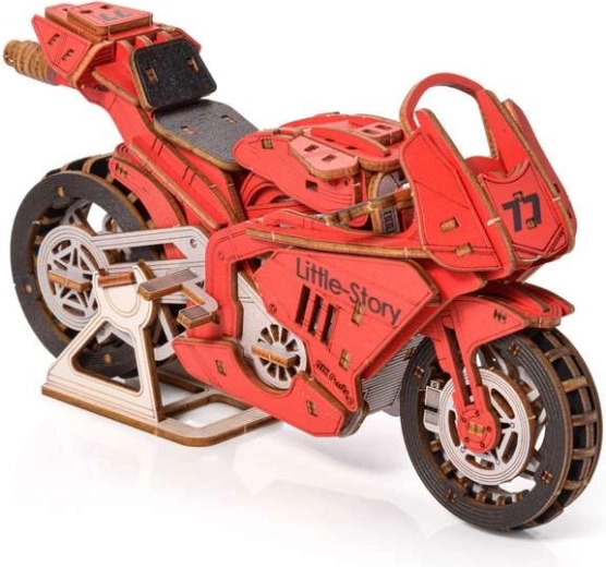 Little Story 3D drevená skladačka Grand Prix červený motocykel